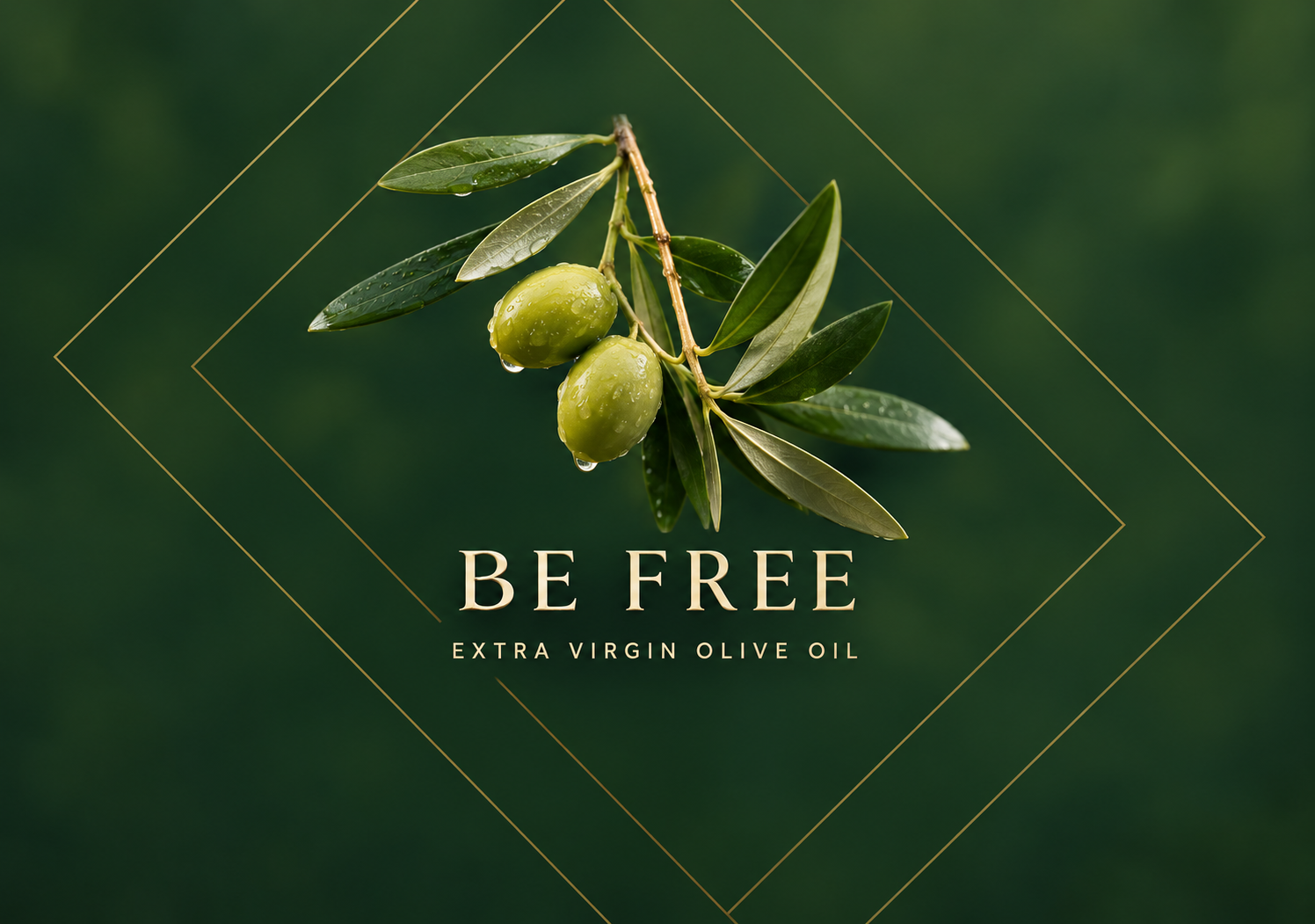 Be Free olive branch and Extra Virgin Olive Oil emblem